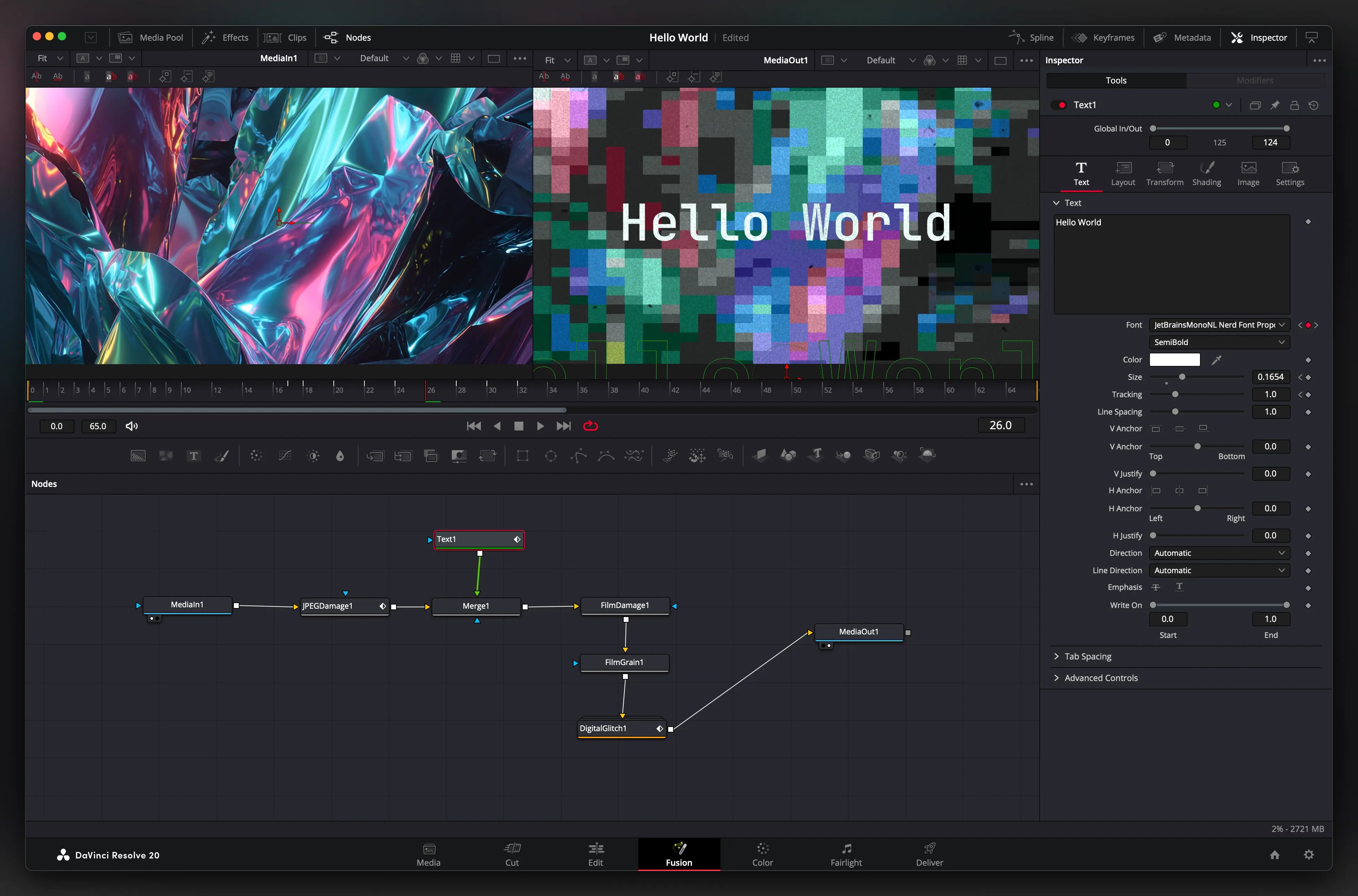 Screenshot of the Fusion node view showing connected nodes
