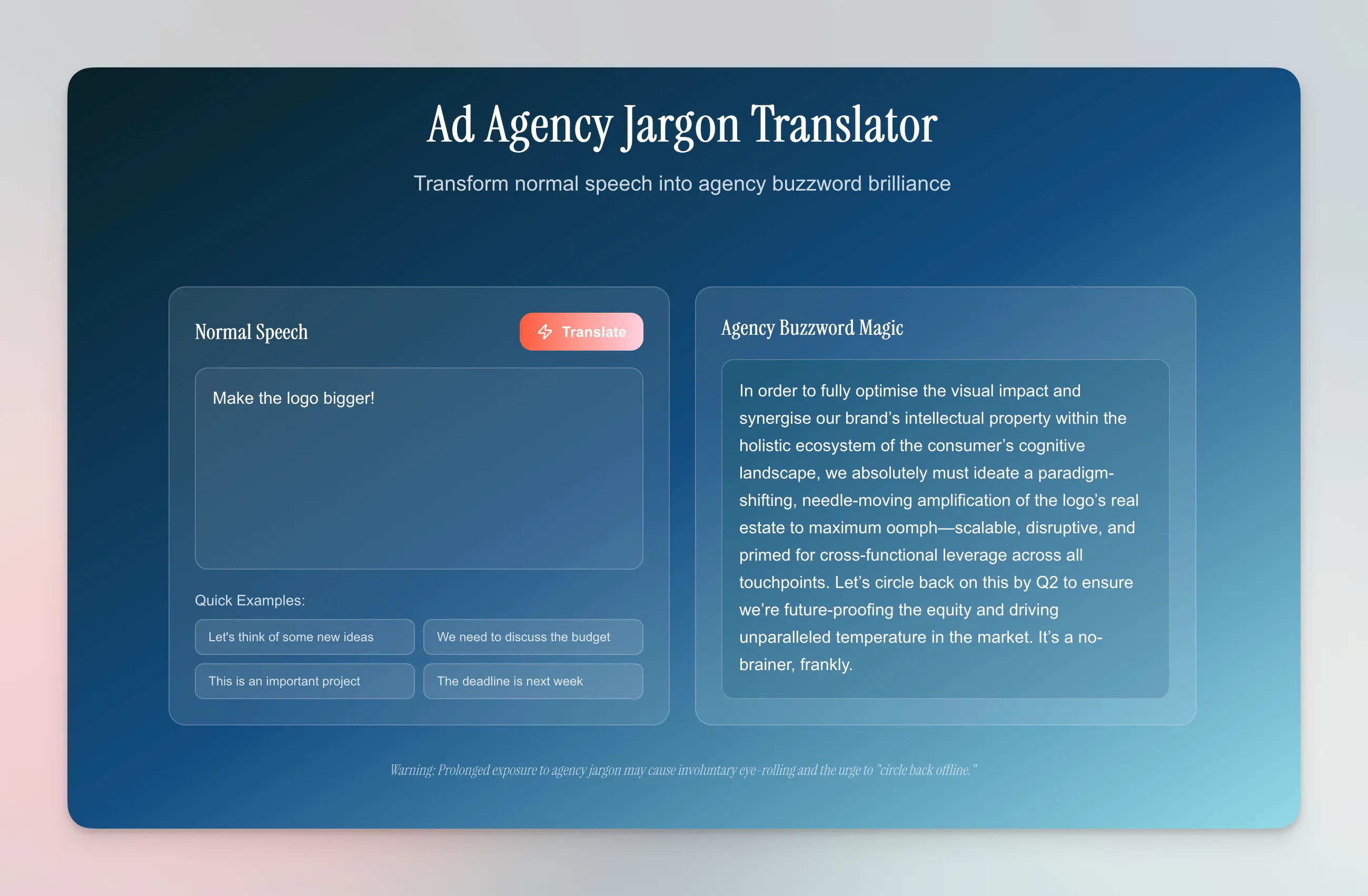 Screenshot of the Ad Jargon Translator interface